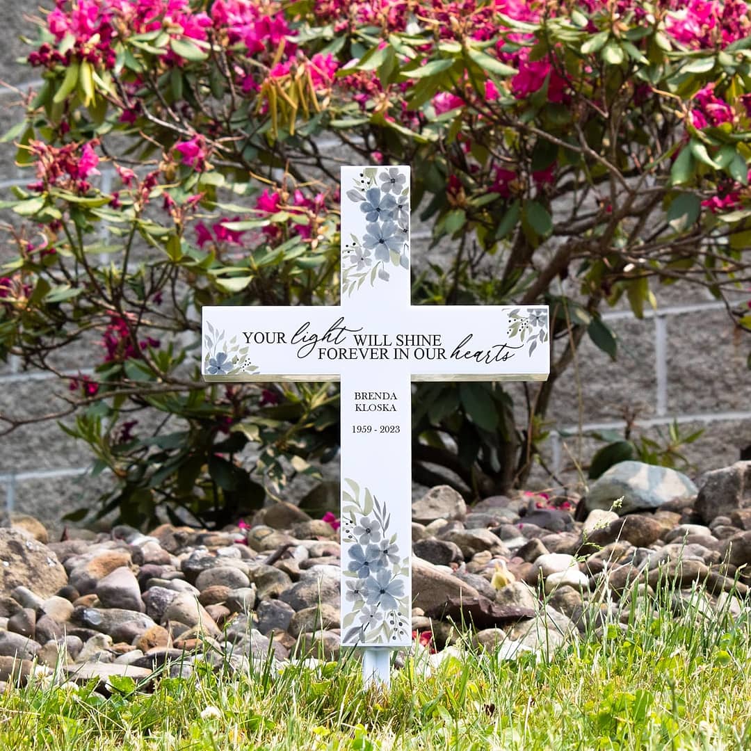 Personalized Light Shines Memorial Solar Garden Stake Cross